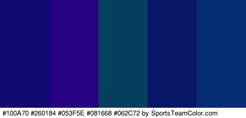 #100A70 #260184 #053F5E #081668 #062C72 Colors