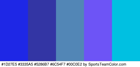 #1D27E5 #3335A5 #5286B7 #6C54F7 #00C0E2 Colors