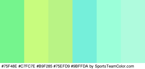 #75F48E #C7FC7E #B9F285 #75EFD9 #9BFFDA #AEFCDD Colors