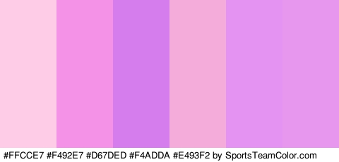 #FFCCE7 #F492E7 #D67DED #F4ADDA #E493F2 #E797ED Colors