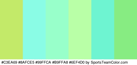 #C3EA69 #8AFCE5 #99FFCA #B9FFA8 #6EF4D0 #87ED82 Colors