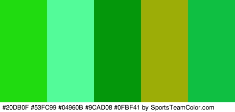 #20DB0F #53FC99 #04960B #9CAD08 #0FBF41 Colors