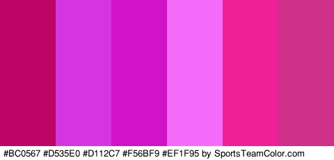 #BC0567 #D535E0 #D112C7 #F56BF9 #EF1F95 #CE2F89 Colors