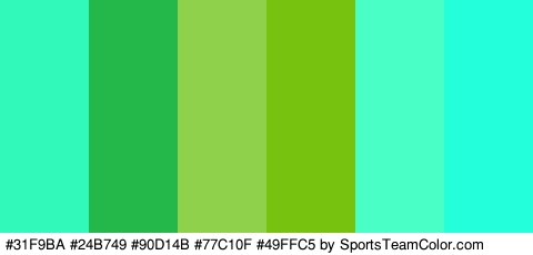 #31F9BA #24B749 #90D14B #77C10F #49FFC5 #23FFDA Colors