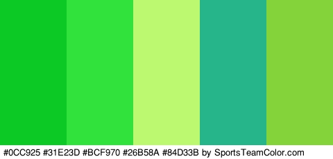 #0CC925 #31E23D #BCF970 #26B58A #84D33B Colors