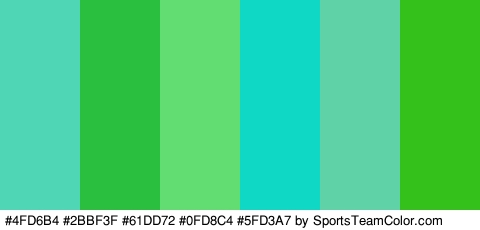 #4FD6B4 #2BBF3F #61DD72 #0FD8C4 #5FD3A7 #34C11B Colors