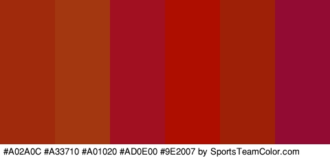 #A02A0C #A33710 #A01020 #AD0E00 #9E2007 #910B33 Colors