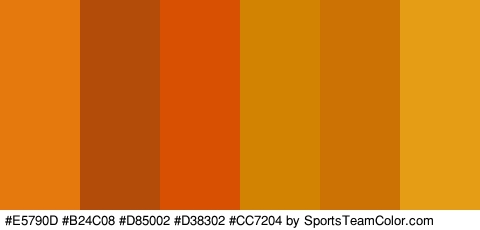 #E5790D #B24C08 #D85002 #D38302 #CC7204 #E59D16 Colors