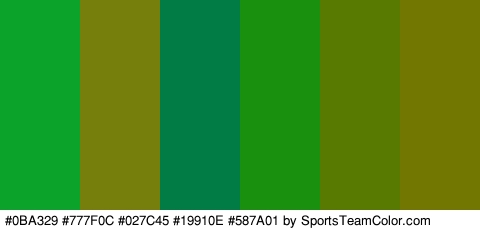 #0BA329 #777F0C #027C45 #19910E #587A01 #717700 Colors