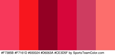 #F7385B #F7161D #930024 #D6063A #CE3D5F #FC6E6C Colors