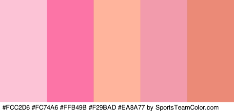 #FCC2D6 #FC74A6 #FFB49B #F29BAD #EA8A77 Colors