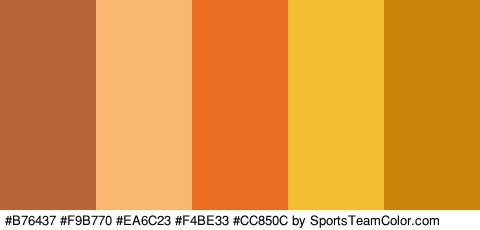 #B76437 #F9B770 #EA6C23 #F4BE33 #CC850C Colors