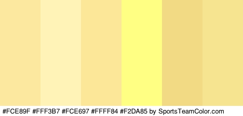 #FCE89F #FFF3B7 #FCE697 #FFFF84 #F2DA85 #F7E491 Colors