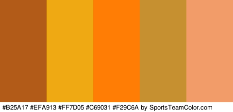 #B25A17 #EFA913 #FF7D05 #C69031 #F29C6A Colors