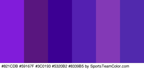 #821CDB #59167F #3C0193 #5320B2 #8339B5 #5129AD Colors