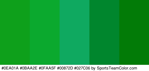 #0EA01A #0BAA2E #0FAA5F #00872D #027C06 Colors