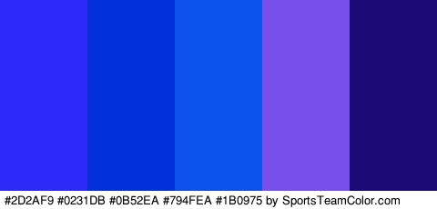 #2D2AF9 #0231DB #0B52EA #794FEA #1B0975 Colors