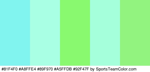 #81F4F0 #A8FFE4 #89F970 #A5FFDB #92F47F Colors