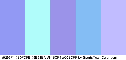 #9299F4 #B0FCFB #9B93EA #84BCF4 #C0BCFF Colors