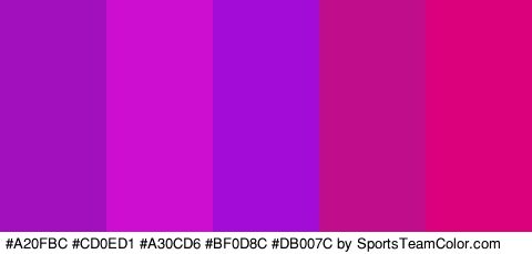 #A20FBC #CD0ED1 #A30CD6 #BF0D8C #DB007C Colors