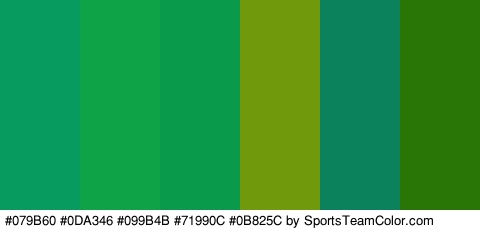 #079B60 #0DA346 #099B4B #71990C #0B825C #297505 Colors