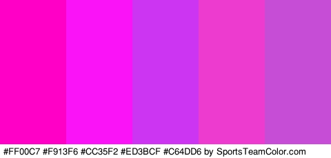 #FF00C7 #F913F6 #CC35F2 #ED3BCF #C64DD6 Colors