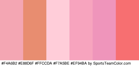 #F4A6B2 #E88D6F #FFCCDA #F7A5BE #EF94BA #F76F71 Colors