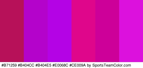 #B71259 #B404CC #B404E5 #E0068C #CE009A #DD11DD Colors