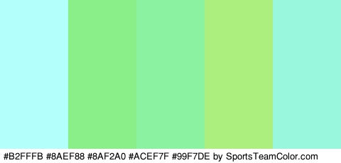 #B2FFFB #8AEF88 #8AF2A0 #ACEF7F #99F7DE Colors