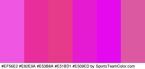 #EF56E2 #E82E9A #E53B8A #E51BD1 #E509ED #DB59A1 Colors