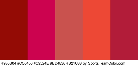 #930B04 #CC0450 #C9524E #ED4836 #B21C38 Colors