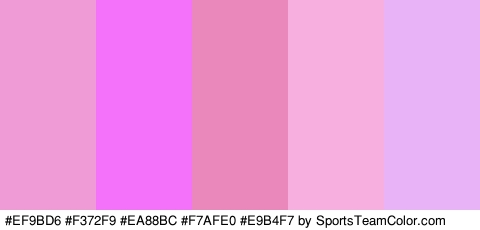 #EF9BD6 #F372F9 #EA88BC #F7AFE0 #E9B4F7 Colors