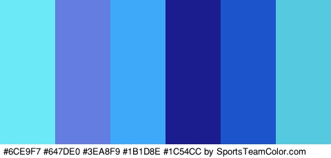 #6CE9F7 #647DE0 #3EA8F9 #1B1D8E #1C54CC #55C9E0 Colors