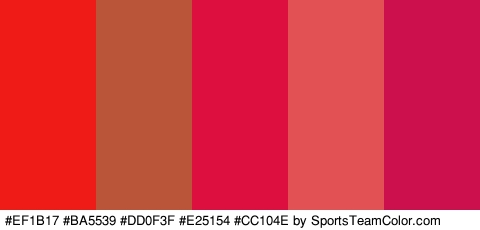 #EF1B17 #BA5539 #DD0F3F #E25154 #CC104E Colors