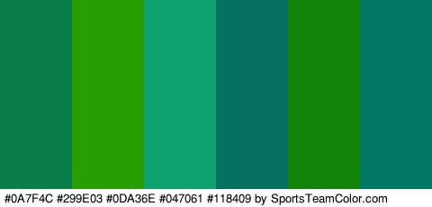 #0A7F4C #299E03 #0DA36E #047061 #118409 #017766 Colors