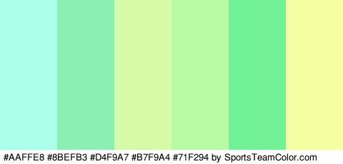 #AAFFE8 #8BEFB3 #D4F9A7 #B7F9A4 #71F294 #F3FFA0 Colors