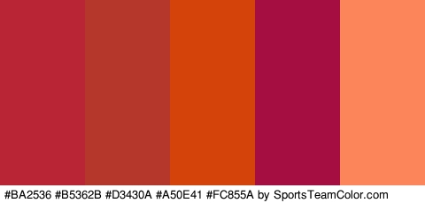 #BA2536 #B5362B #D3430A #A50E41 #FC855A Colors