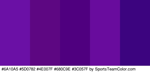 #6A10A5 #5D0782 #4E007F #680C9E #3C057F Colors