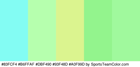 #83FCF4 #B6FFAF #DBF490 #93F48D #A0F99D Colors