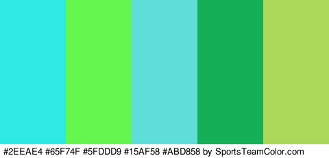 #2EEAE4 #65F74F #5FDDD9 #15AF58 #ABD858 Colors