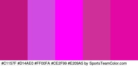 #C1157F #D14AE0 #FF00FA #CE2F99 #E209A5 Colors