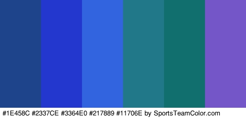 #1E458C #2337CE #3364E0 #217889 #11706E #7556C9 Colors