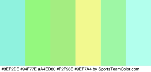 #8EF2DE #94F77E #A4ED80 #F2F98E #9EF7A4 #B2FFED Colors