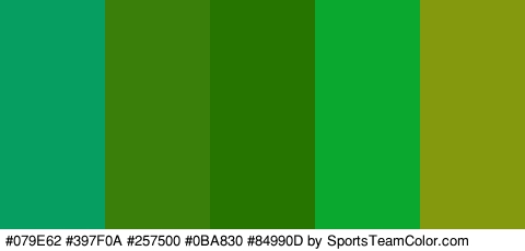 #079E62 #397F0A #257500 #0BA830 #84990D Colors