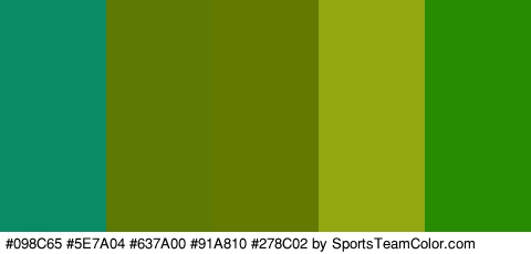 #098C65 #5E7A04 #637A00 #91A810 #278C02 Colors