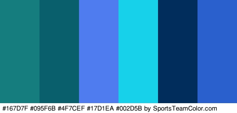 #167D7F #095F6B #4F7CEF #17D1EA #002D5B #2960CE Colors