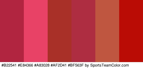 #B22541 #E84366 #A83028 #AF2D41 #BF563F #BA0B05 Colors