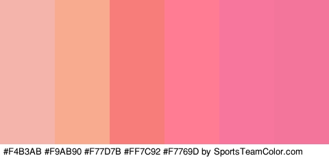 #F4B3AB #F9AB90 #F77D7B #FF7C92 #F7769D #F4759B Colors