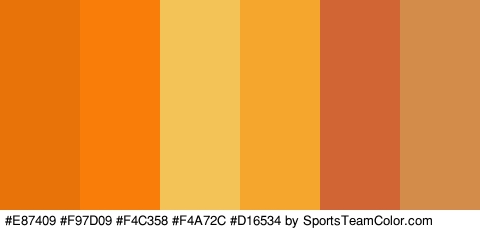 #E87409 #F97D09 #F4C358 #F4A72C #D16534 #D38C4A Colors