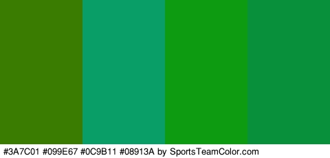 #3A7C01 #099E67 #0C9B11 #08913A Colors